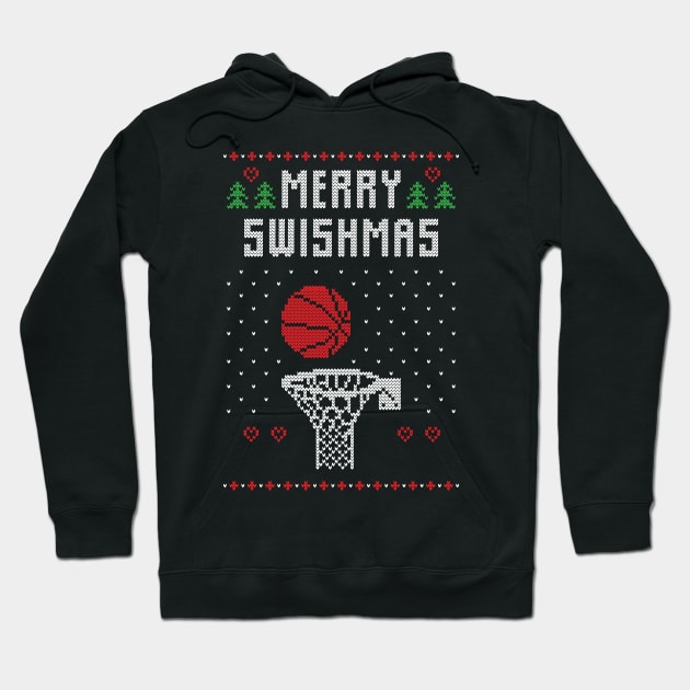 Merry Swishmas Funny Basketball Ugly Christmas Sweater Gift Hoodie by BadDesignCo